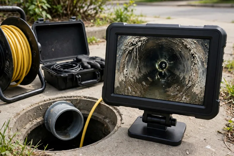 Plumber in Anaheim running a sewer camera through a lateral