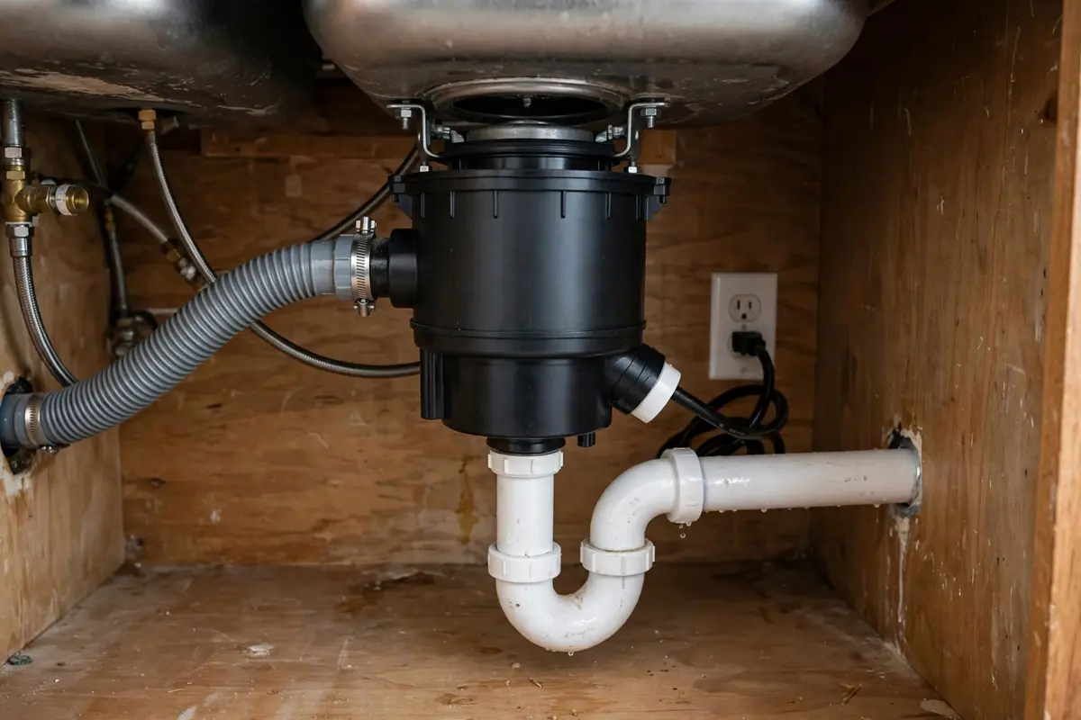 Plumber installing a new garbage disposal in Anaheim