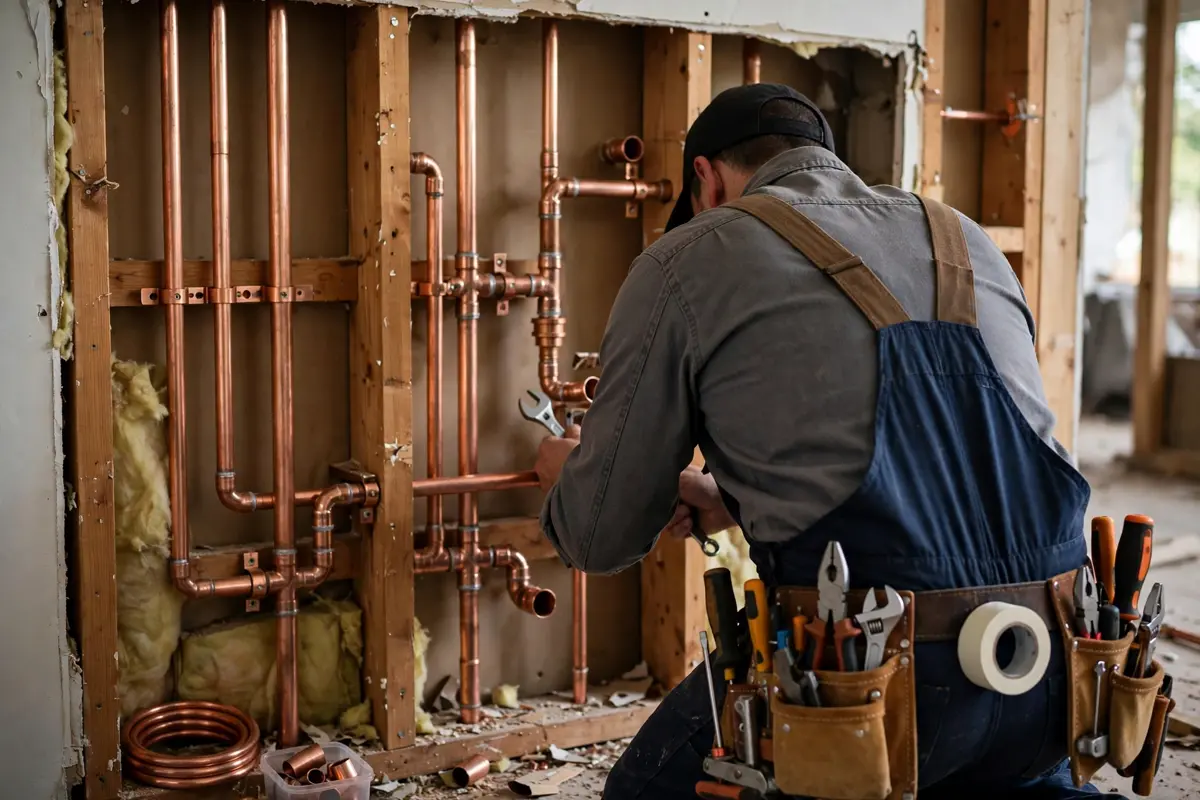 Plumber in Anaheim using listening equipment to locate a hidden leak