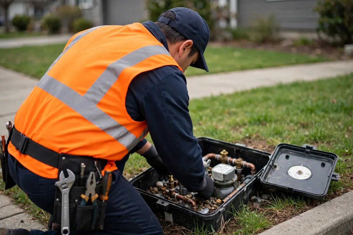 Plumber repairing a dripping kitchen faucet in Anaheim